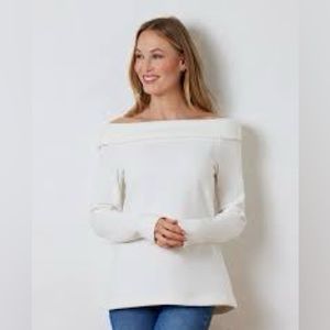 Dudley Stephens Ocean Ave Off-shoulder Pullover in White, Size Medium